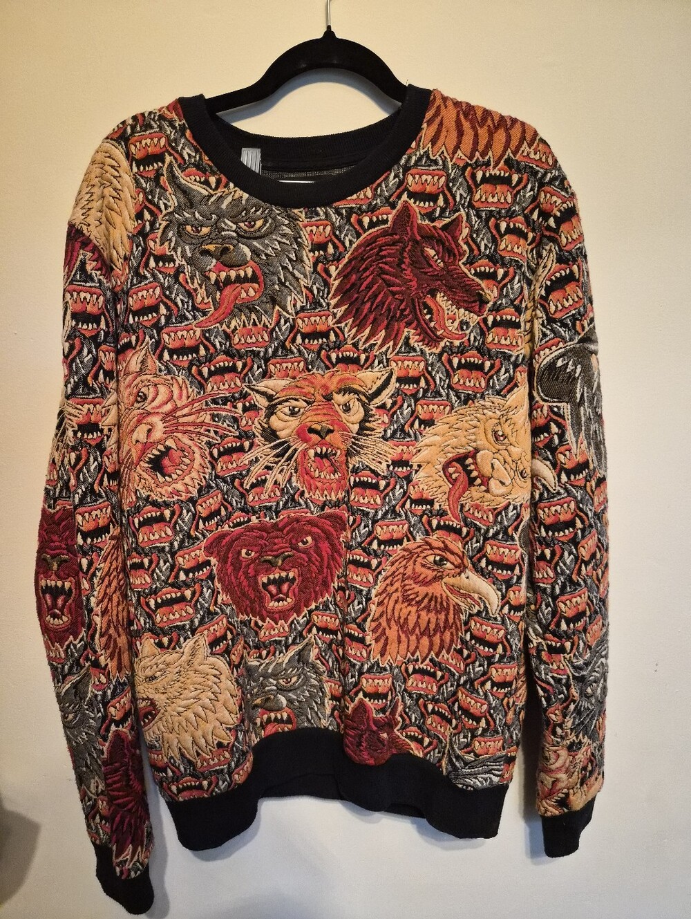 Zara Mens Jacquard Wolf Bear Sweater